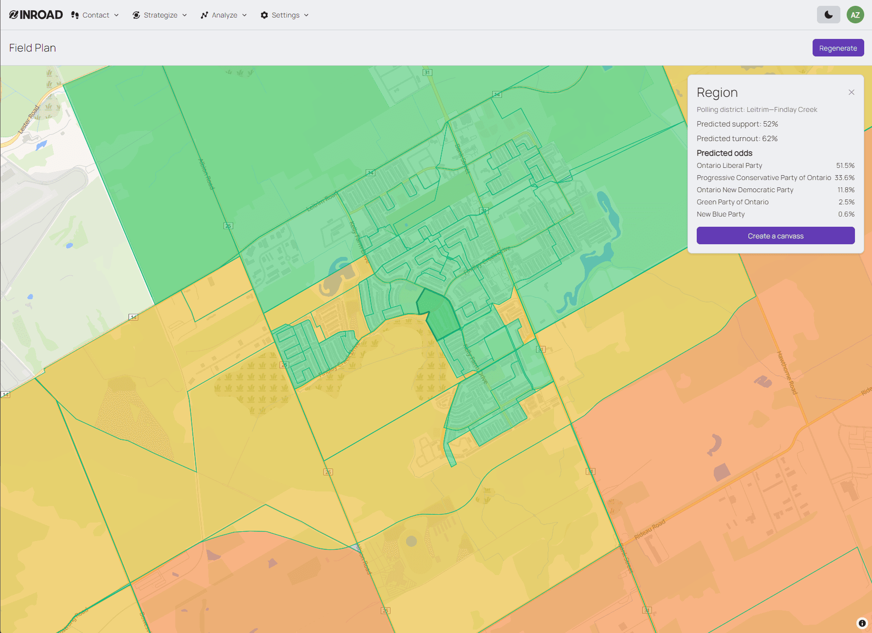 Inroad field plan dashboard